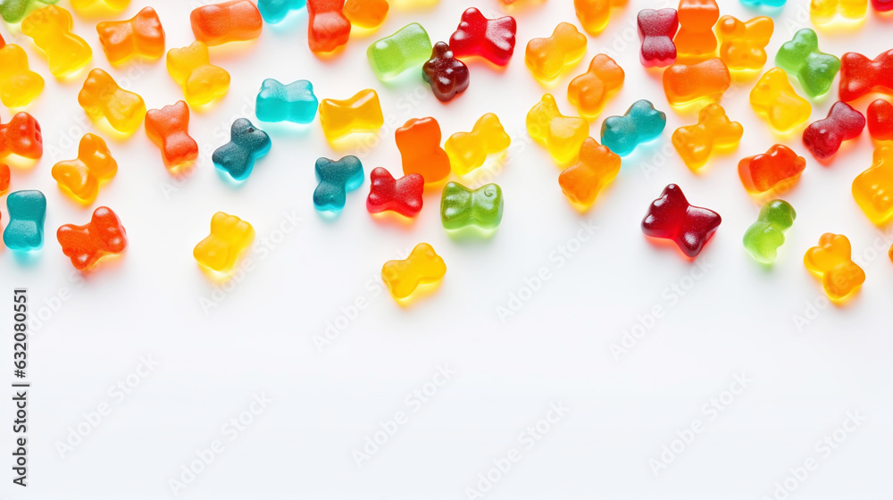 Gummy Jelly Bears Candies background. Sweet tasty backdrop. Generative AI