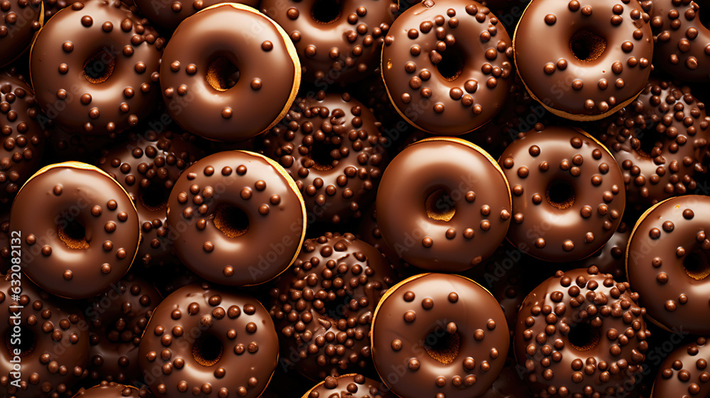 Donut with chocolate glaze background. Round american chocolate doughnuts. Generative AI