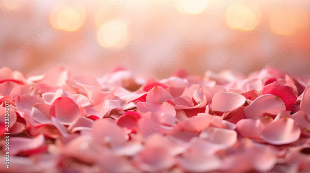 Photo with pink rose petals with and dreamy defocus background