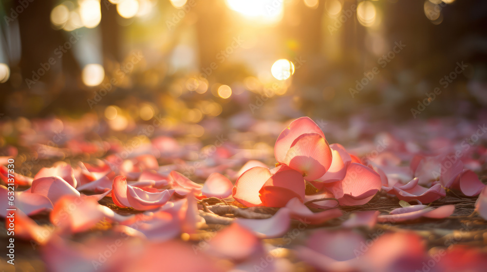 Photo with pink rose petals with and dreamy defocus background