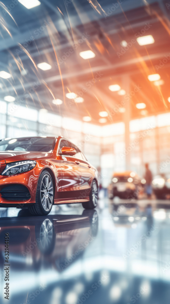  Blurred new cars dealership abstract backdrop