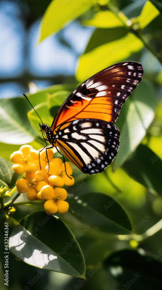 Close up beautiful butterfly on yellow flower