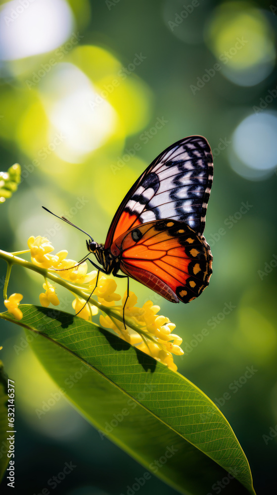 Close up beautiful butterfly on yellow flower