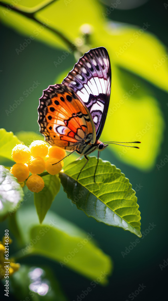 Close up beautiful butterfly on yellow flower