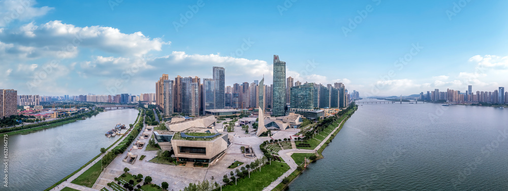 Aviation photography of the urban architectural skyline in Changsha, China