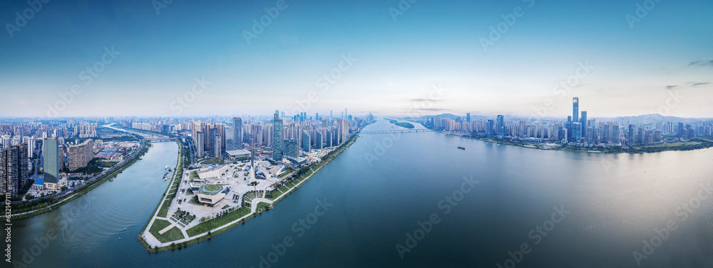 Aviation photography of the urban architectural skyline in Changsha, China