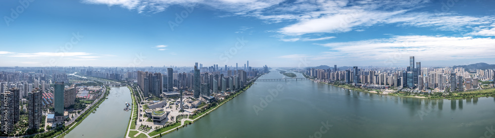 Aviation photography of the urban architectural skyline in Changsha, China