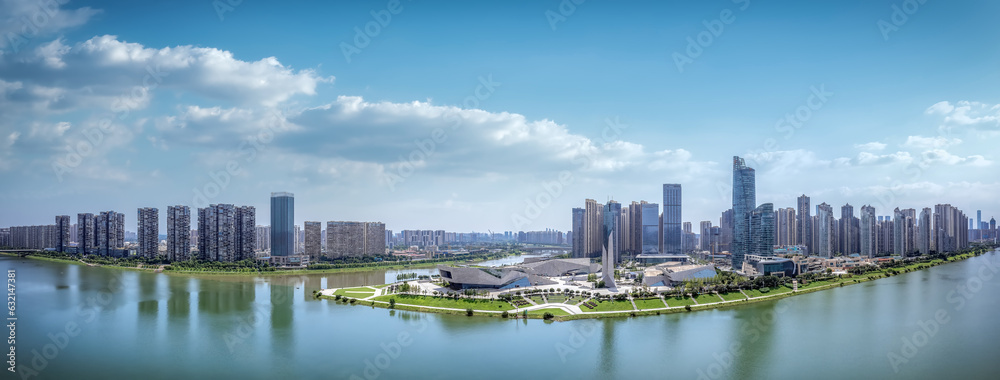 Aviation photography of the urban architectural skyline in Changsha, China