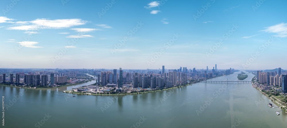 Aviation photography of the urban architectural skyline in Changsha, China