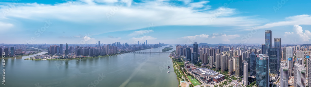 Aviation photography of the urban architectural skyline in Changsha, China