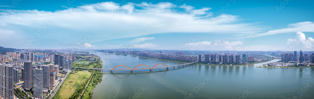 Aviation photography of the urban architectural skyline in Changsha, China