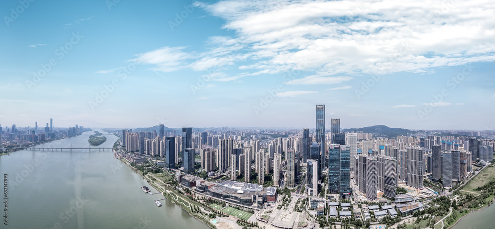 Aviation photography of the urban architectural skyline in Changsha, China