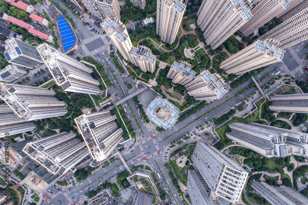 Aviation photography of the urban architectural skyline in Changsha, China