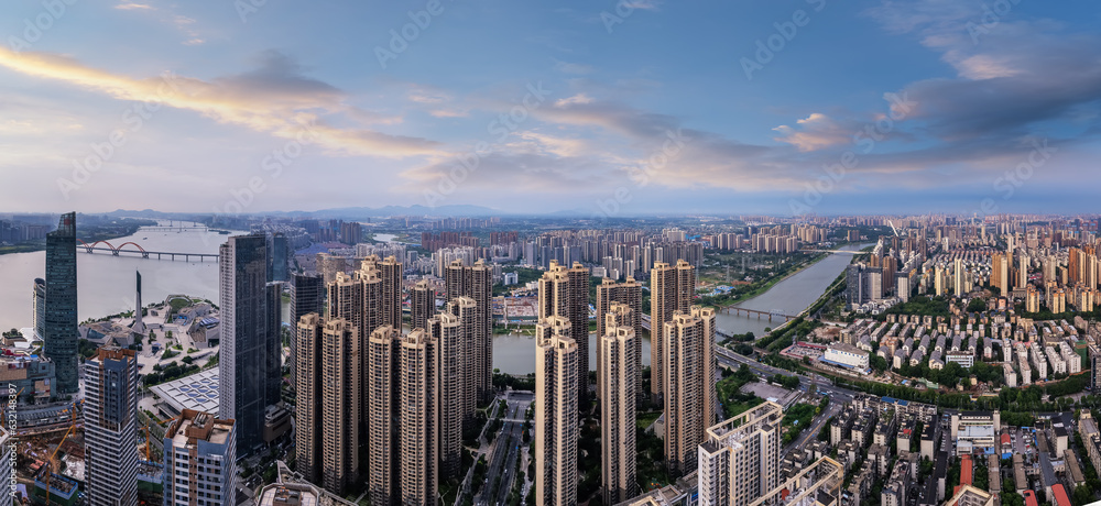 Aviation photography of the urban architectural skyline in Changsha, China