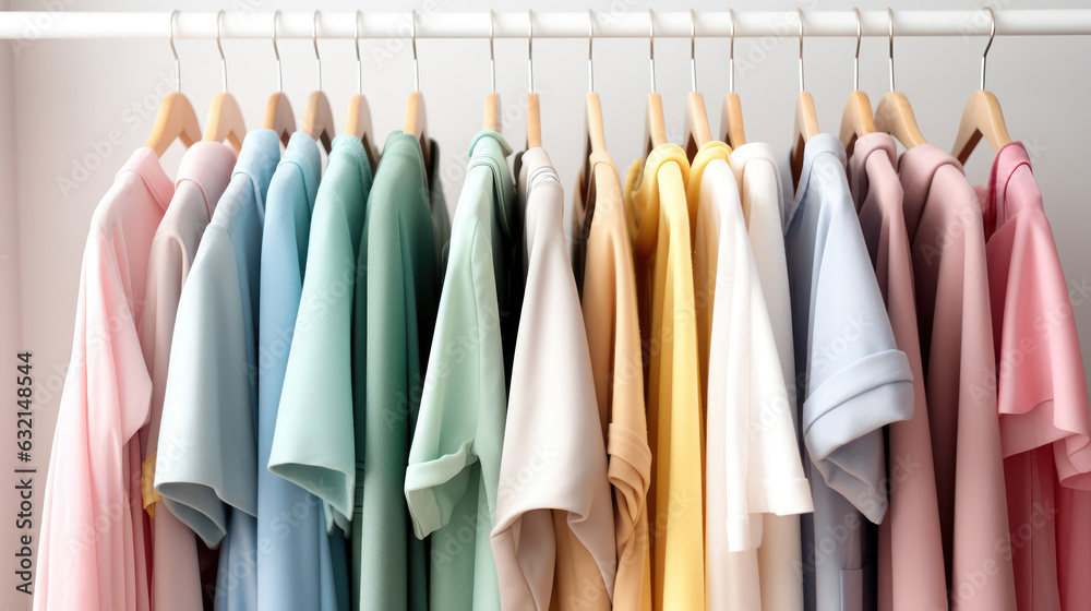 Colourful clothes on white rack