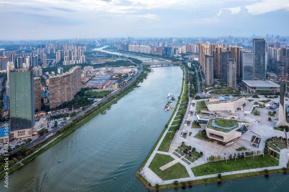 Aviation photography of the urban architectural skyline in Changsha, China