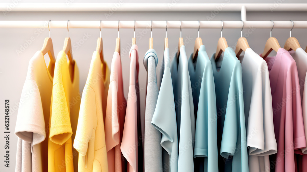 Colourful clothes on white rack