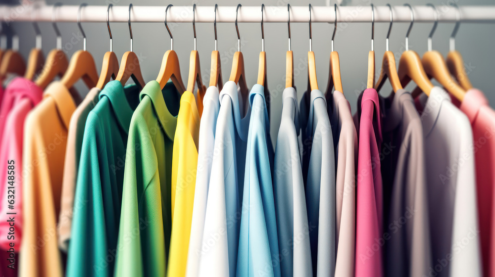 Colourful clothes on white rack