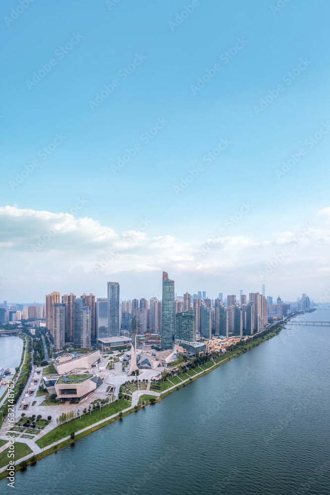 Aviation photography of the urban architectural skyline in Changsha, China