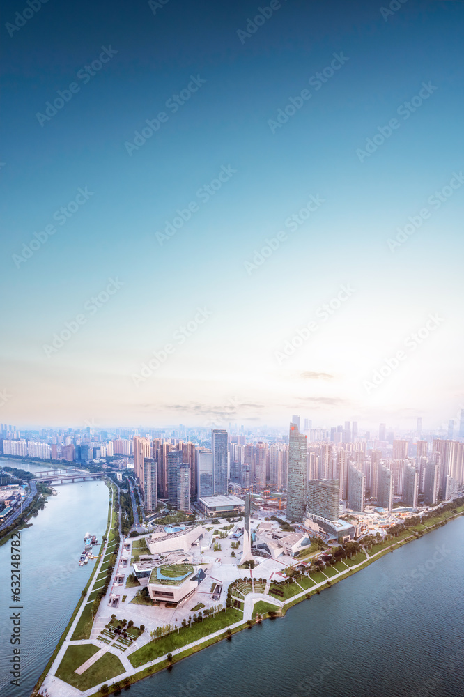 Aviation photography of the urban architectural skyline in Changsha, China