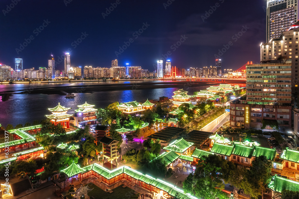 Ancient architectural night scenes in the Tengwang Pavilion, Nanchang, China