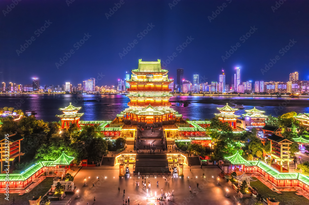 Ancient architectural night scenes in the Tengwang Pavilion, Nanchang, China