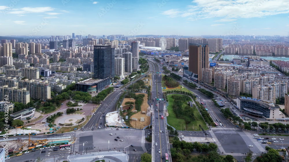 .Aerial photography of the famous Yangtze River Bridge skyline in Nanjing, China