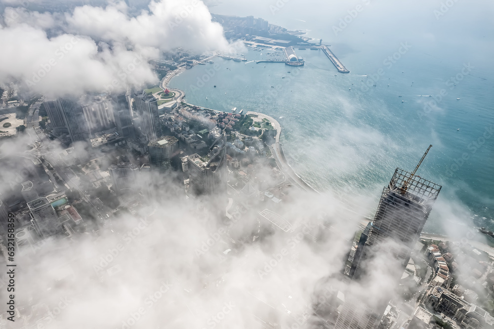 Aerospace Chinese coastal city landscape panoramic view