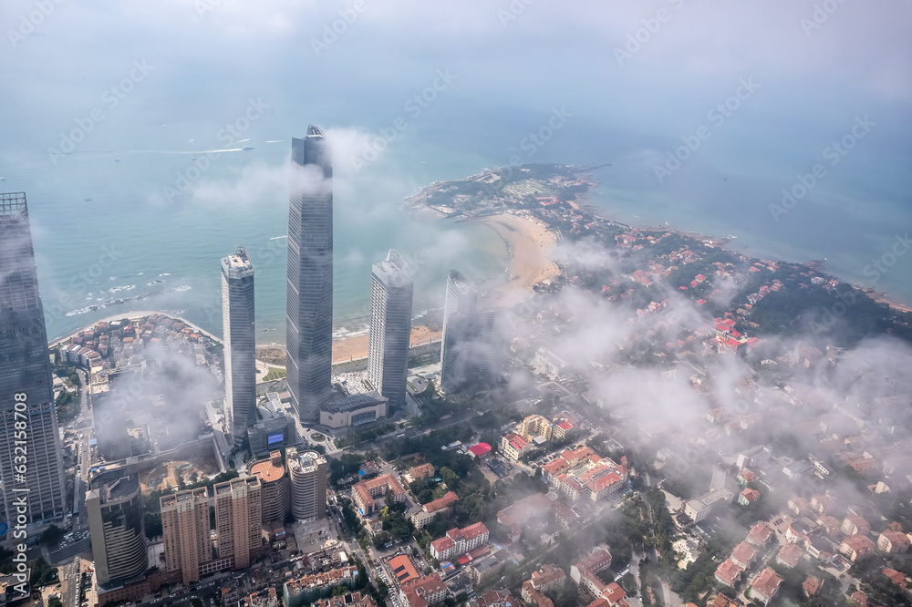 Aerospace Chinese coastal city landscape panoramic view