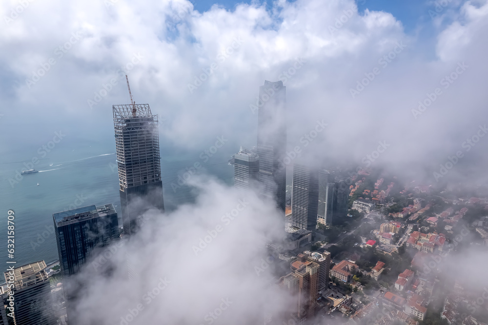 Aerospace Chinese coastal city landscape panoramic view