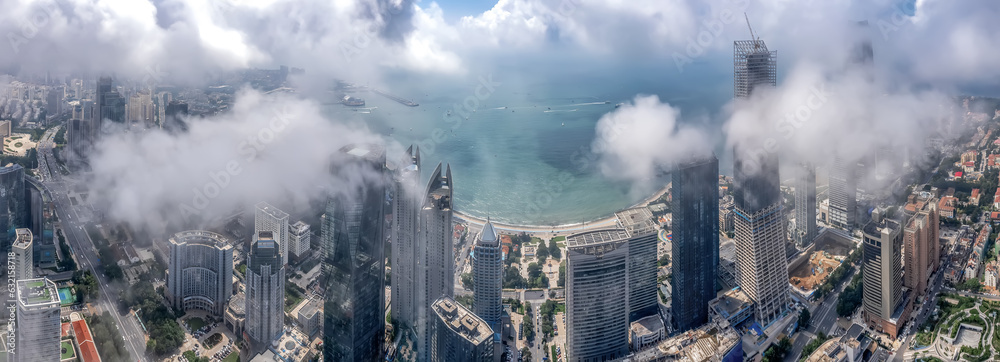 Aerospace Chinese coastal city landscape panoramic view