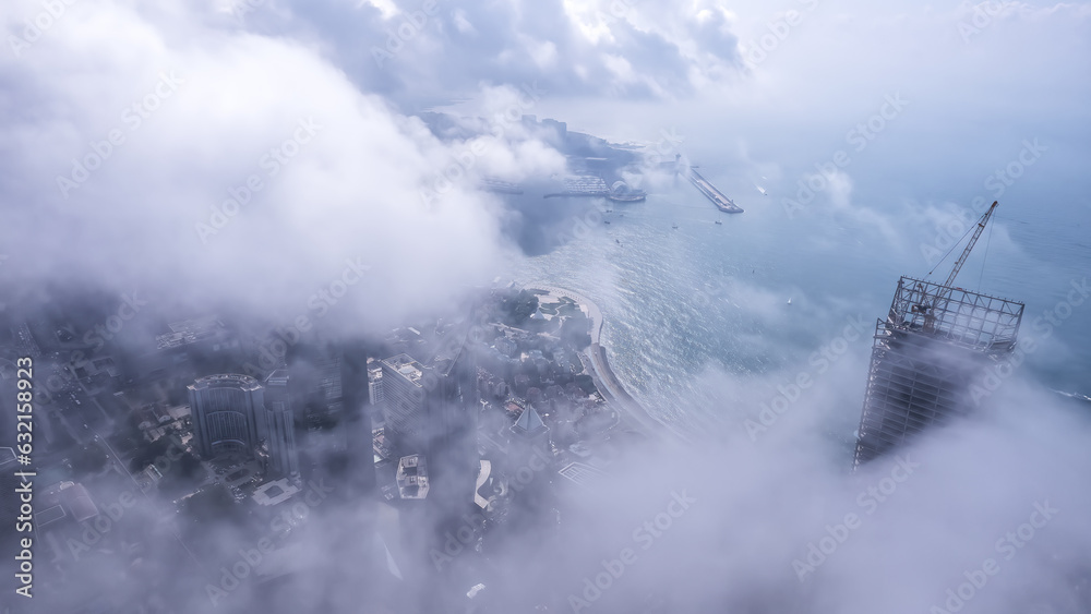 Aerospace Chinese coastal city landscape panoramic view