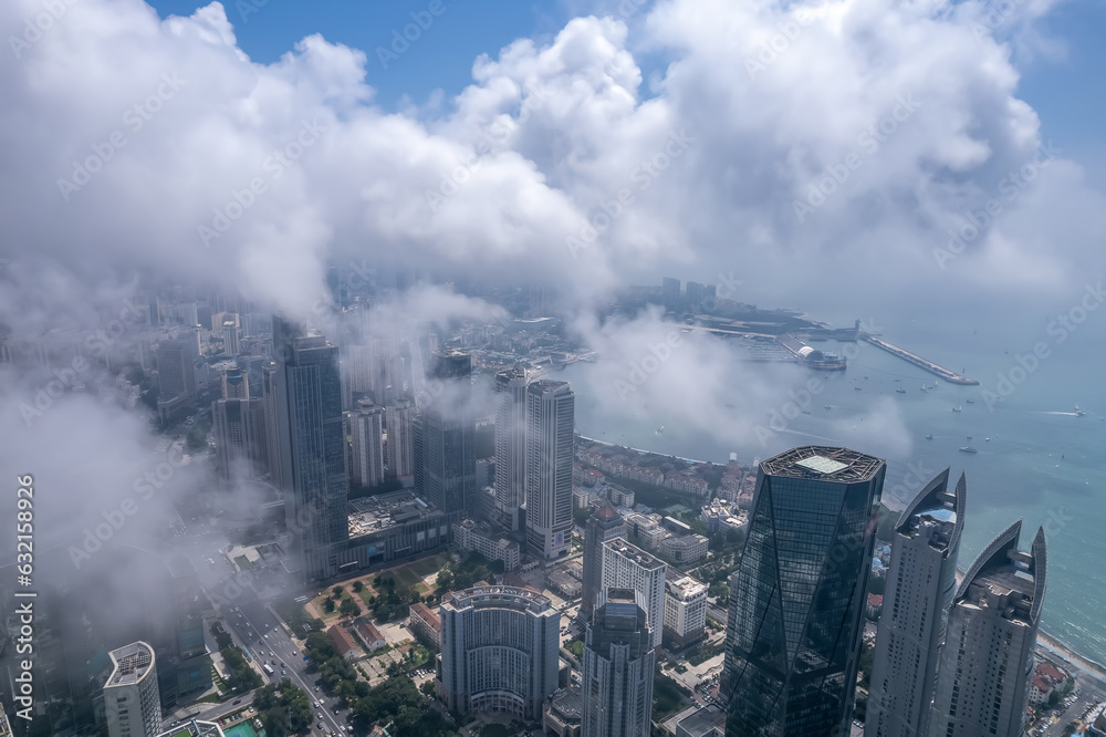 Aerospace Chinese coastal city landscape panoramic view