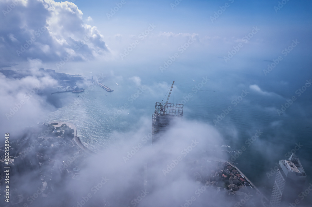 Aerospace Chinese coastal city landscape panoramic view