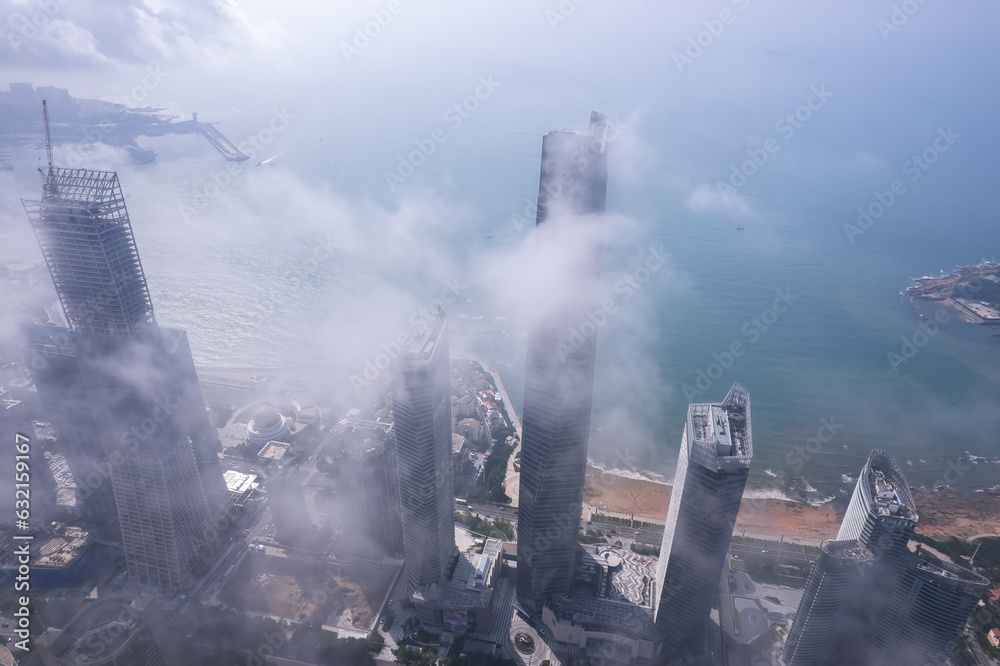 Aerospace Chinese coastal city landscape panoramic view