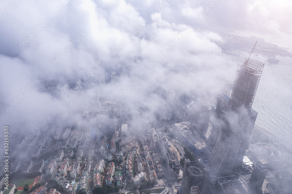 Aerospace Chinese coastal city landscape panoramic view