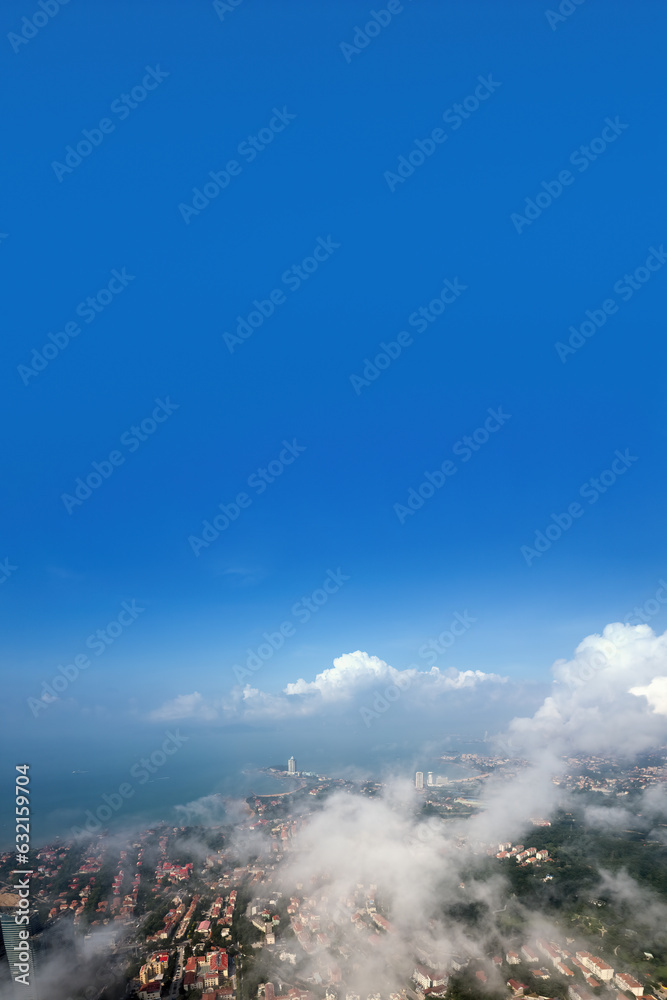 Aerospace Chinese coastal city landscape panoramic view