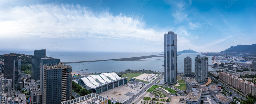 Aerospace Lianyungang City Coastline landscape panoramic view