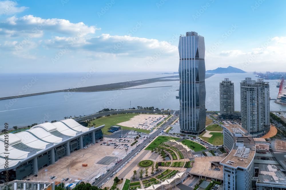 Aerospace Lianyungang City Coastline landscape panoramic view