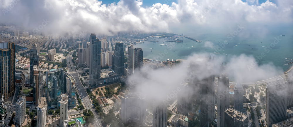 Aerospace Chinese coastal city landscape panoramic view