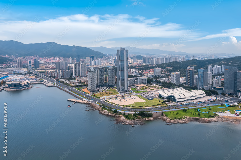 Aerospace Lianyungang City Coastline landscape panoramic view