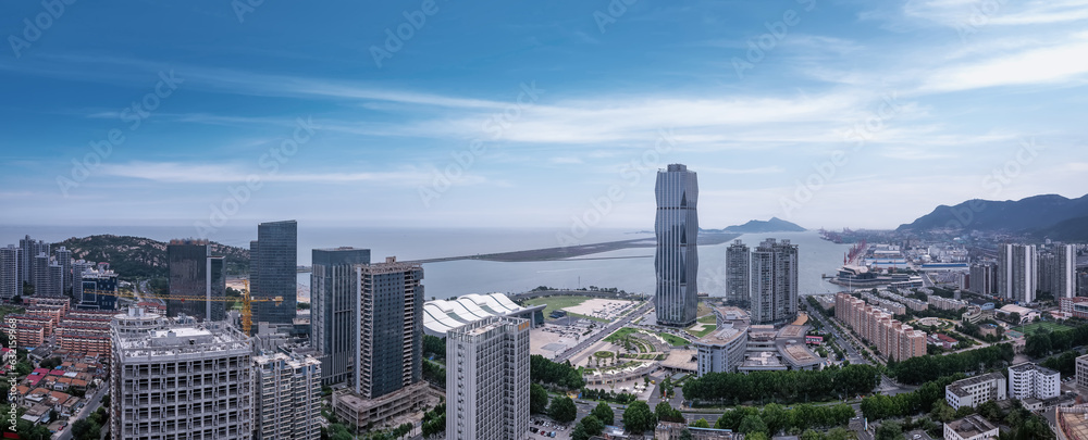 Aerospace Lianyungang City Coastline landscape panoramic view