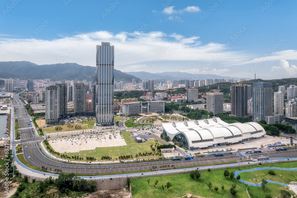 Aerospace Lianyungang City Coastline landscape panoramic view