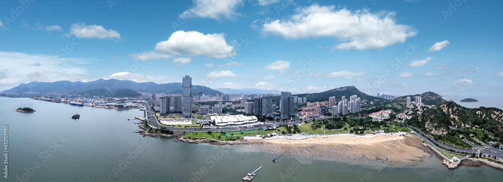 Aerospace Lianyungang City Coastline landscape panoramic view