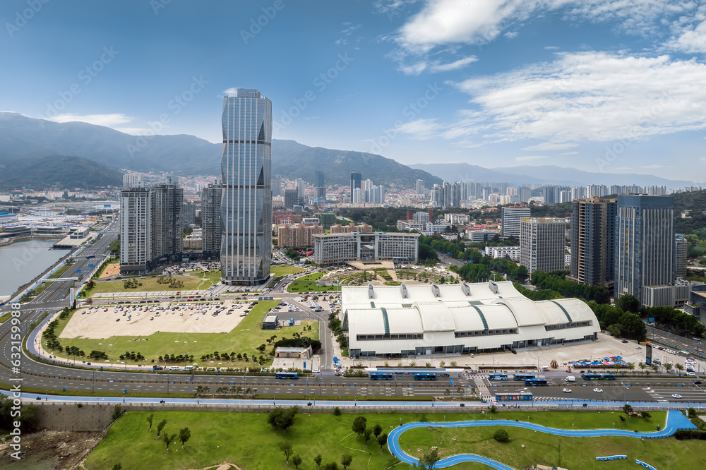 Aerospace Lianyungang City Coastline landscape panoramic view