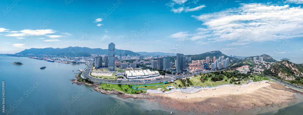 Aerospace Lianyungang City Coastline landscape panoramic view