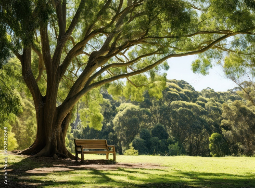 Bench under a tree in sydney park