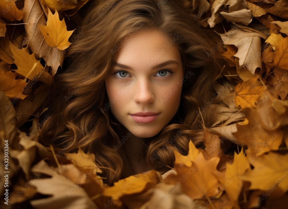 Woman portrait in autumn leaves