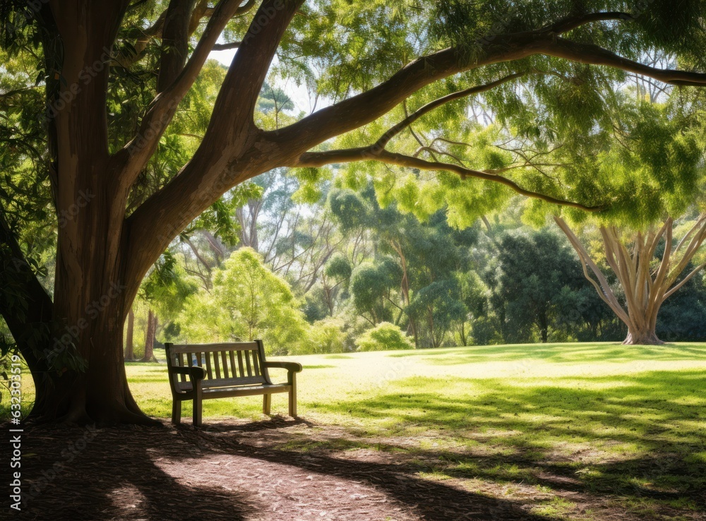 Bench under a tree in sydney park