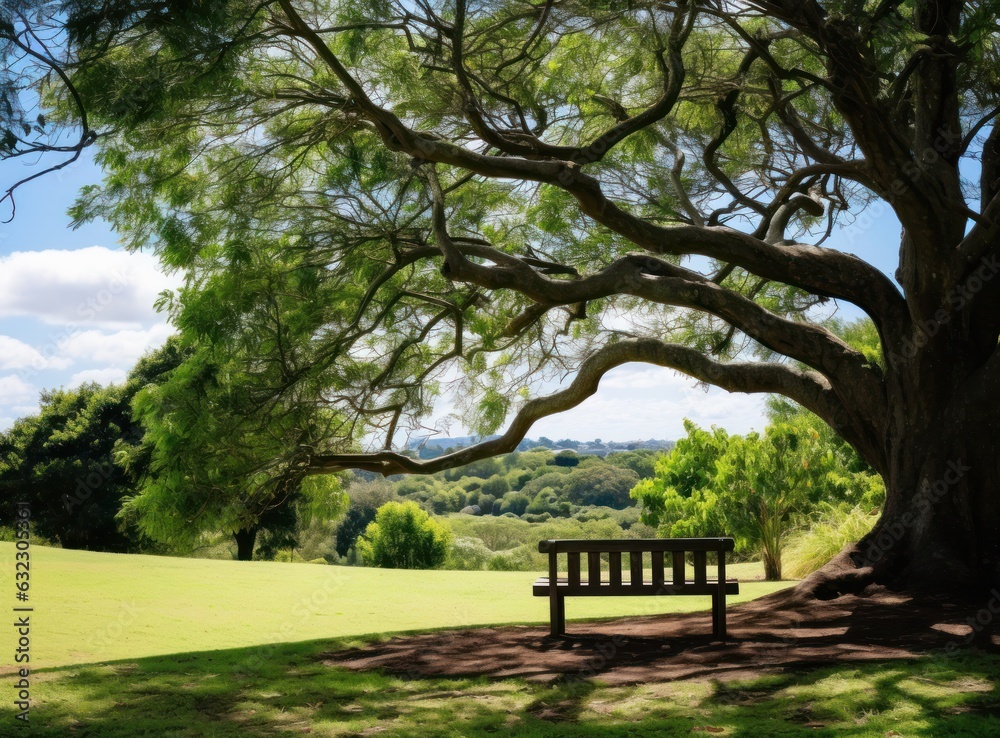 Bench under a tree in sydney park